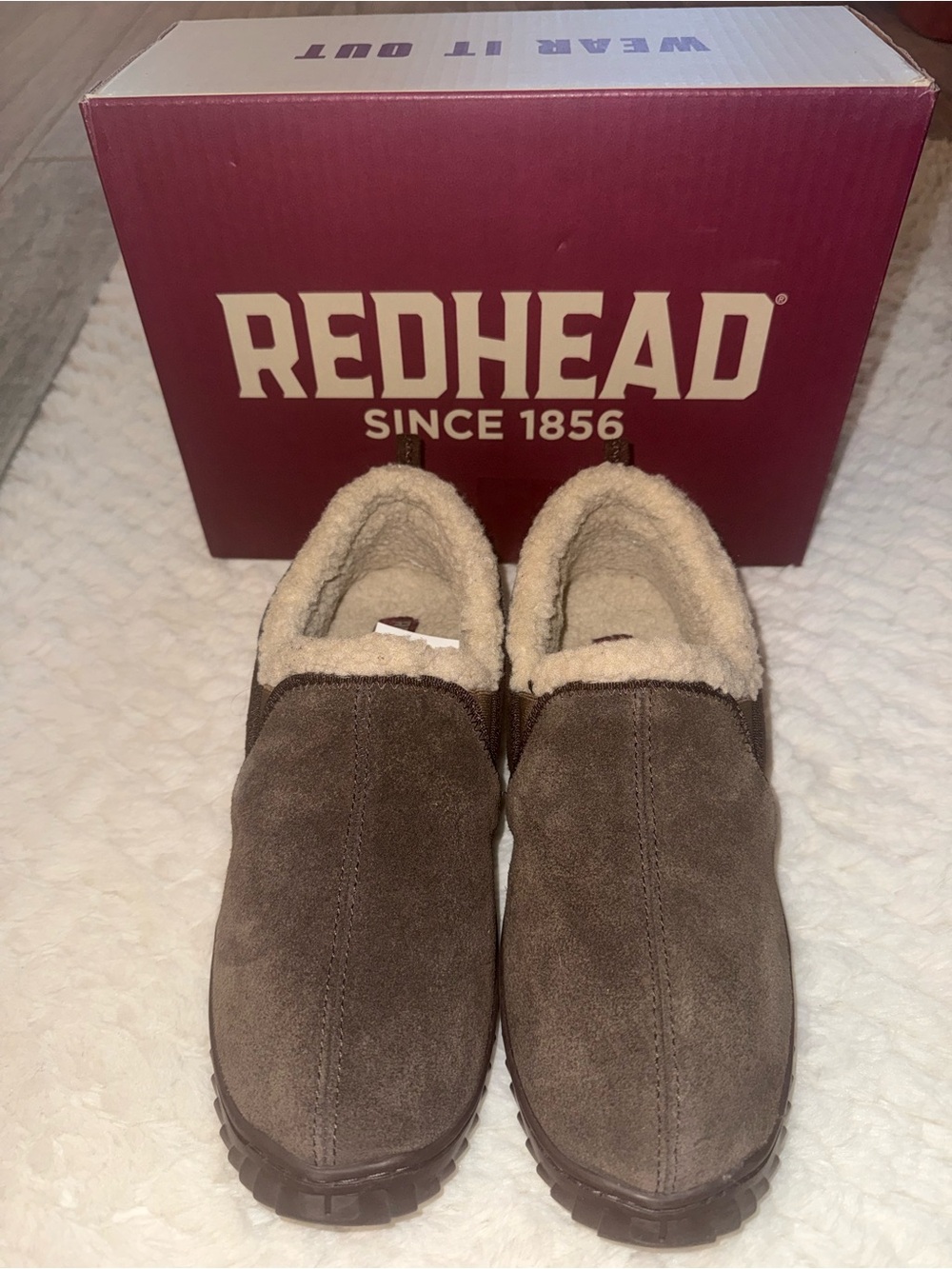 Men’s RedHead Brown Suede Slip-On Fleece-Lined Slippers